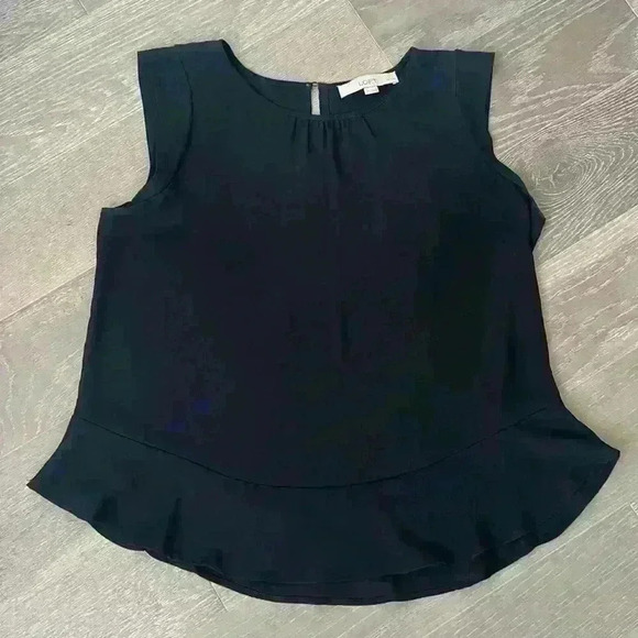 LOFT Sleeveless Top Ruffle Sleeve and Hem - Picture 3 of 5